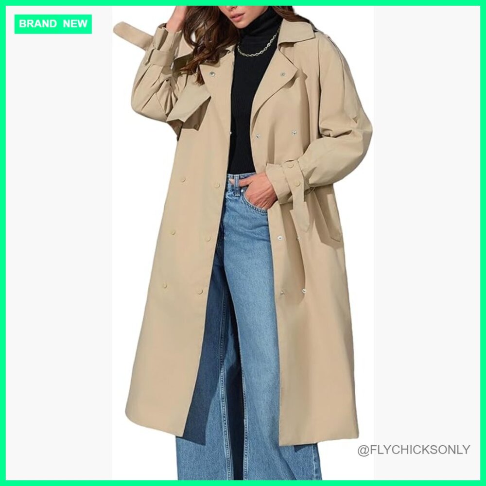 Lightweight Polyester Trench Coat Double-Breasted… - image 1